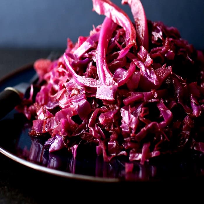 Rosemary braised red cabbage with kabanos